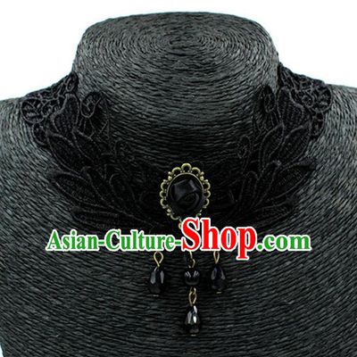 Traditional Chinese Accessories Black Lace Tassel Necklace for Women