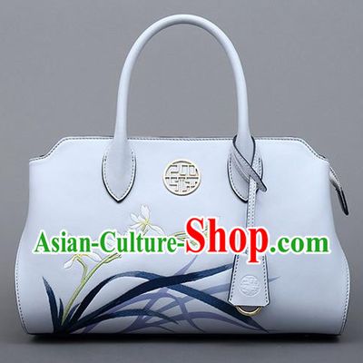 Traditional Handmade Asian Chinese Element Clutch Bags Shoulder Bag National Embroidered Orchids Handbag for Women