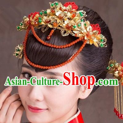 Traditional Handmade Chinese Ancient Classical Hair Accessories Complete Set, Step Shake Hair Sticks Phoenix Coronet, Bride Hair Fascinators Hairpins for Women