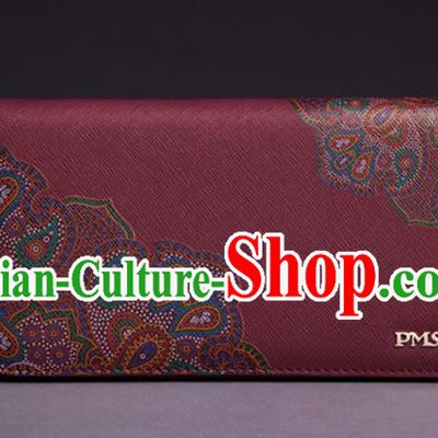 Traditional Handmade Asian Chinese Element Printing Peony Wallet National Handbag Red Purse for Women