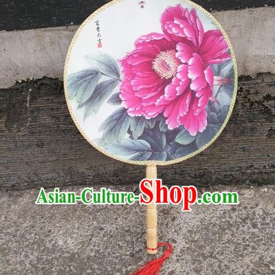 Traditional Chinese Crafts Beauty Printing Peony Fan China Round Fan Imperial Consort Fans for Women