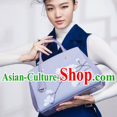 Traditional Handmade Asian Chinese Element Clutch Bags Shoulder Bag National Printing Mangnolia Flowers Lilac Handbag for Women