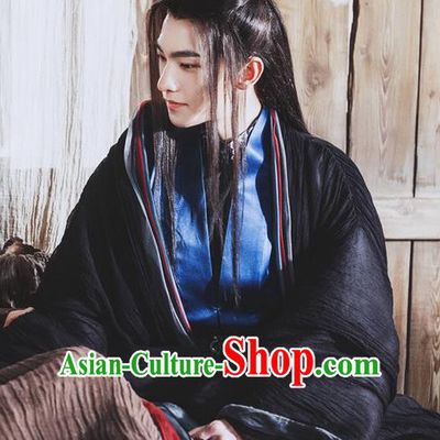 Asian Chinese Traditional Ancient Handsome Childe Costume and Headpiece Complete Set, Once Upon a Time China Swordsman Hanfu Prince Robe Clothing