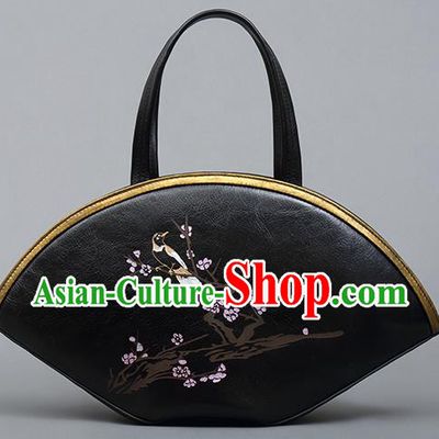 Traditional Handmade Asian Chinese Element Haversack Clutch Bags Shoulder Bag National Embroider Plum Blossom Black Handbag for Women
