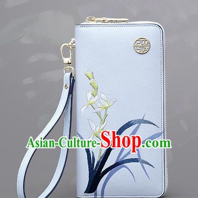 Traditional Handmade Asian Chinese Element Embroidery Orchid Wallet National Handbag Purse for Women