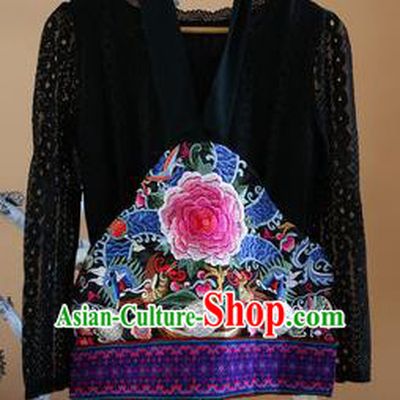 Traditional Chinese National Costume Bellyband, Elegant Hanfu China Miao Nationality Embroidered Purple Boob Tube Top Waistcoat for Women