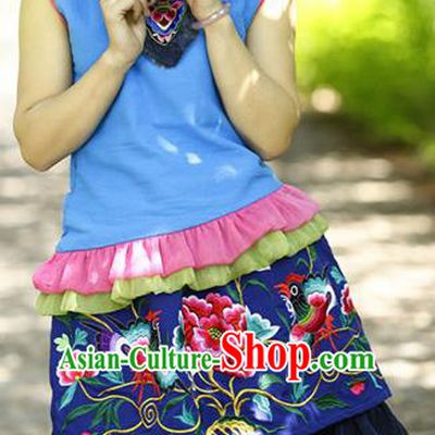 Traditional Chinese National Costume Short Skirt, Elegant Hanfu Tang Suit Embroidered Bust Skirt for Women