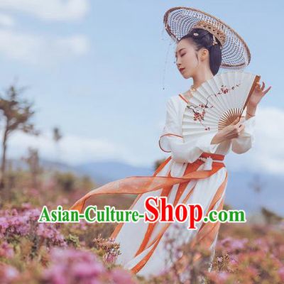 Traditional Ancient Chinese Young Lady Costume Embroidery Half-Sleeves Blouse and Skirt Complete Set, Elegant Hanfu Clothing Chinese Song Dynasty Imperial Princess Clothing for Women