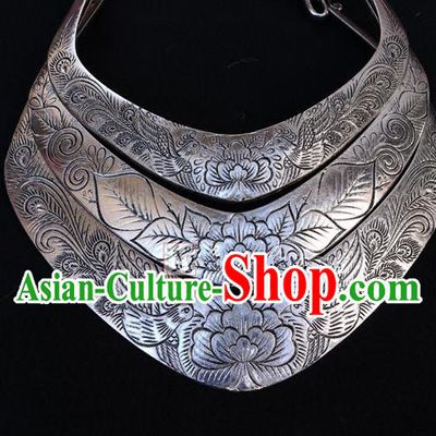 Traditional Handmade Chinese National Miao Nationality Sliver Necklace Exaggerate Collar for Women