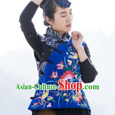 Traditional Chinese National Costume Slant Opening Vest, Elegant Hanfu Embroidered Peony Tang Suit Cotton-padded Waistcoat for Women
