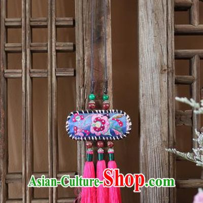 Traditional Handmade Chinese National Miao Nationality Tassel Embroidery Necklace Pendant for Women