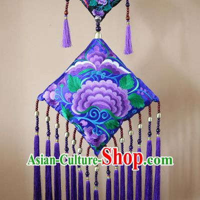 Traditional Handmade Chinese National Pendant Miao Nationality Embroidery Flower Purple Tassel Accessories