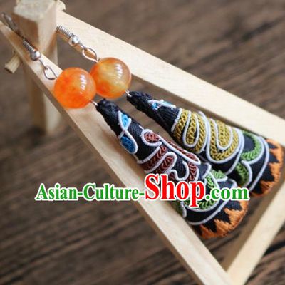Traditional Handmade Chinese National Miao Nationality Embroidery Earrings for Women