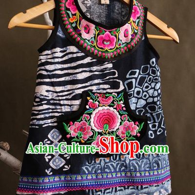 Traditional Chinese National Costume Vest, Elegant Hanfu Embroidered Peony Tang Suit Waistcoat for Kids