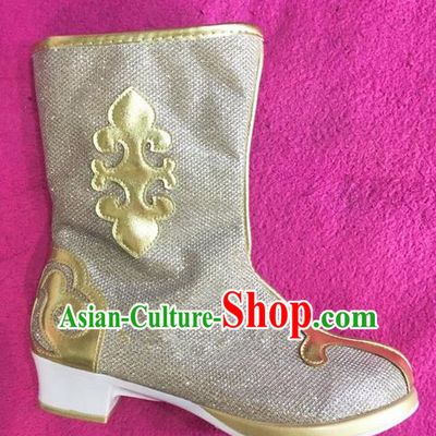 Traditional Chinese Minority Mongol Nationality Ethnic Minorities Mongolian Light Golden Boots Mongolian Jockey Boots Tanks Boots for Kids