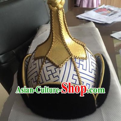 Traditional Handmade Chinese Mongol Nationality Dance Royal Highness Headwear Hat, China Mongols Mongolian Minority Nationality Bridegroom Headpiece for Men