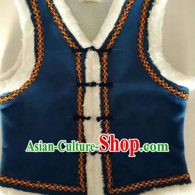Traditional Chinese Mongol Nationality Dance Costume Children Navy Mongol Vest, China Mongolian Minority Nationality Waistcoat Clothing for Kids
