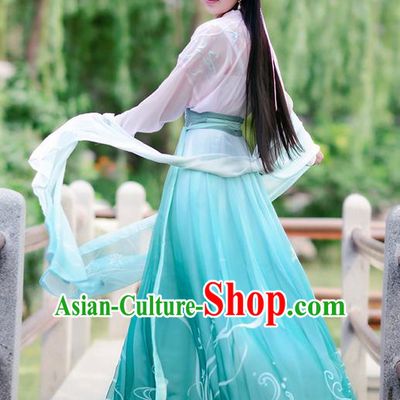 Traditional Ancient Chinese Costume Tang Dynasty Embroidery Daffodil Blouse and Dress, Elegant Hanfu Clothing Chinese Fairy Costume for Women