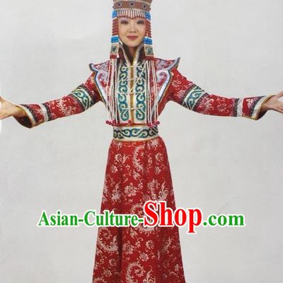 Traditional Chinese Mongol Nationality Dance Costume Bride Mongolian Robe, China Mongolian Minority Nationality Princess Dress Clothing for Women