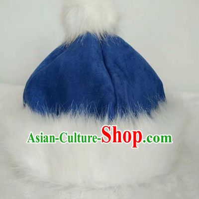 Traditional Handmade Chinese Mongol Nationality Dance Headwear Cotton-padded Hat, China Mongolian Minority Nationality Children Blue Headpiece for Kids