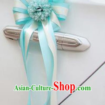 Top Grade Wedding Accessories Decoration, China Style Wedding Car Ornament Blue Flowers Bride Ribbon Garlands
