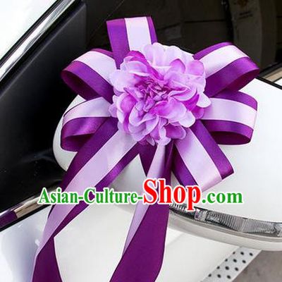 Top Grade Wedding Accessories Decoration, China Style Wedding Car Ornament Purple Flowers Bride Ribbon Garlands