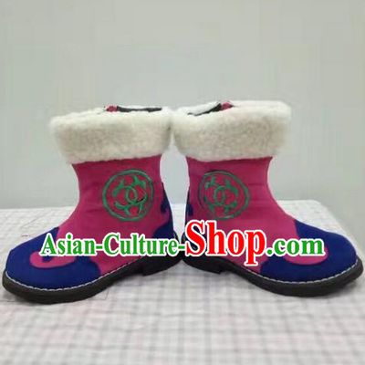 Traditional Chinese Minority Mongol Nationality Ethnic Minorities Children Mongolian Boots Rosy Boots for Kids