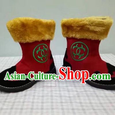 Traditional Chinese Minority Mongol Nationality Ethnic Minorities Children Mongolian Boots Red Boots for Kids