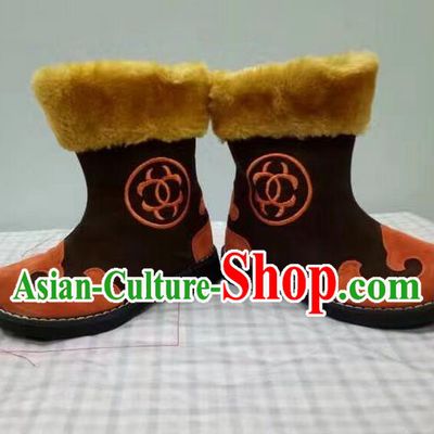 Traditional Chinese Minority Mongol Nationality Ethnic Minorities Children Mongolian Boots Brown Boots for Kids
