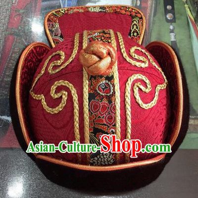 Traditional Handmade Chinese Mongol Nationality Dance Headwear Royal Prince Hat, China Mongolian Minority Nationality Headpiece for Men