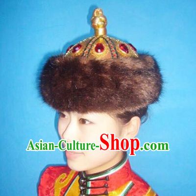 Traditional Handmade Chinese Mongol Nationality Dance Headwear Royal Prince Hat, China Mongolian Minority Nationality Headpiece for Men