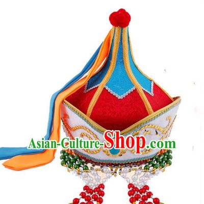 Traditional Handmade Chinese Mongol Nationality Handmade Princess Hat, China Mongols Mongolian Minority Nationality Headwear for Women