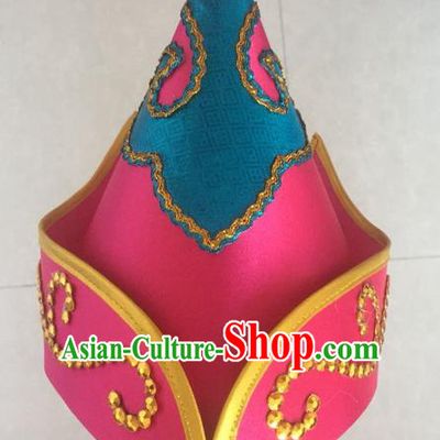 Traditional Handmade Chinese Mongol Nationality Dance Headwear Royal Princess Hat, China Mongolian Minority Nationality Rosy Headpiece for Women