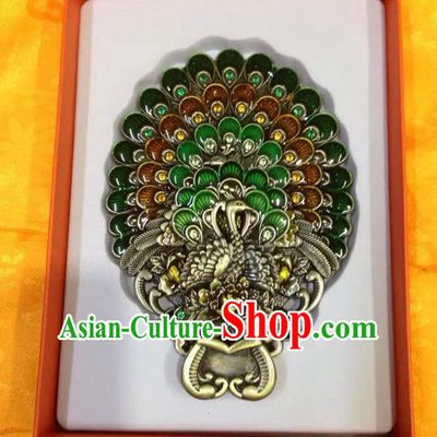 Traditional Handmade Chinese Mongol Nationality Crafts Green Pocket Mirror, China Mongolian Minority Nationality Cloisonne Mirror for Women