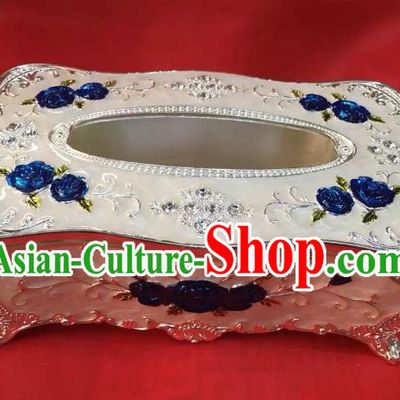 Traditional Handmade Chinese Mongol Nationality Crafts White Tissue Box, China Mongolian Minority Nationality Cloisonne Trace Silver Paper Holder