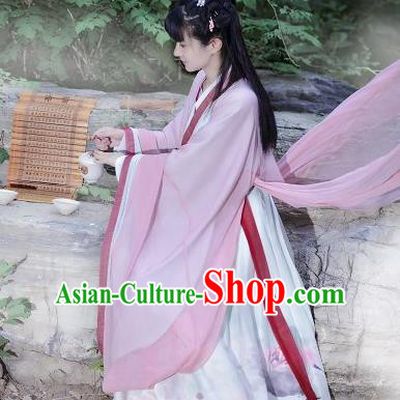 Traditional Ancient Chinese Costume Jin Dynasty Pink Big Sleeve Cardigan Blouse and Dress, Elegant Hanfu Clothing Chinese Palace Princess Costume for Women