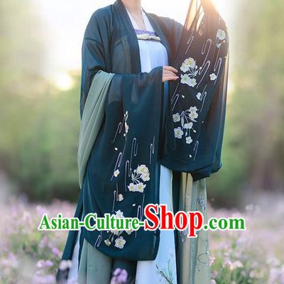 Traditional Ancient Chinese Costume Song Dynasty Young Lady Embroidery Wide Sleeve Cardigan, Elegant Hanfu Clothing Chinese Palace Princess Unlined Upper Garment Costume for Women