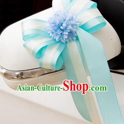 Top Grade Wedding Accessories Decoration, China Style Wedding Car Ornament Blue Flowers Bride Silk Ribbon Garlands