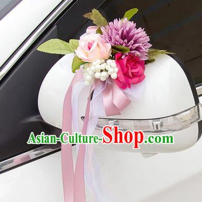 Top Grade Wedding Accessories Decoration, China Style Wedding Car Ornament Flowers Bride Pink Silk Ribbon Garlands