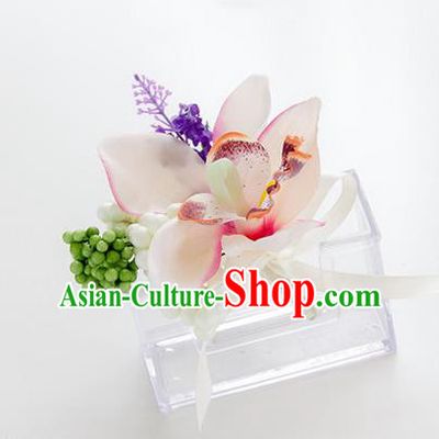 Top Grade Classical Wedding Bacca White Silk Flowers,Groom Emulational Corsage Groomsman Brooch Flowers for Men