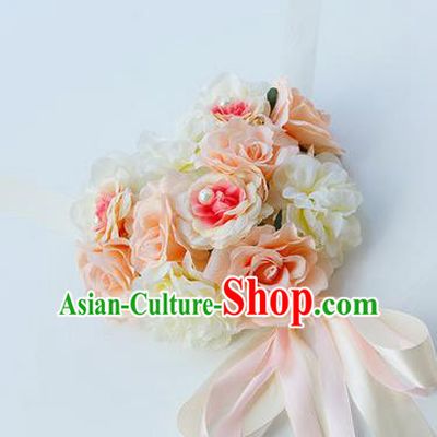 Top Grade Wedding Accessories Decoration, China Style Wedding Car Bowknot Champagne Rose Flowers Ribbon Garlands Ornaments