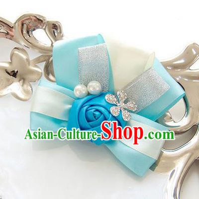 Top Grade Classical Wedding Pearl Blue Silk Flowers,Groom Emulational Corsage Groomsman Crystal Brooch Flowers for Women