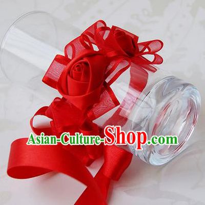 Top Grade Classical Wedding Ribbon Red Silk Flowers, Bride Emulational Wrist Flowers Bridesmaid Bracelet Flowers for Women