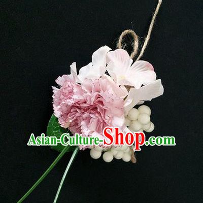 Top Grade Classical Wedding Silk Flowers,Emulational Corsage Bride Pink Brooch Flowers for Women