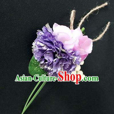 Top Grade Classical Wedding Silk Flowers,Emulational Corsage Bride Purple Brooch Flowers for Women