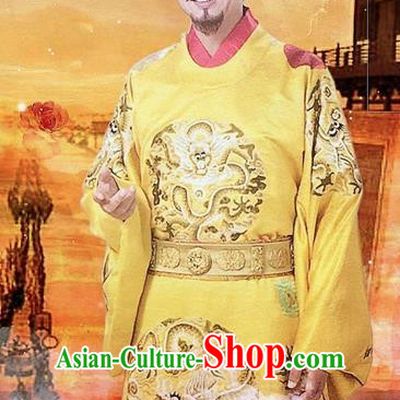 Traditional Ancient Chinese Imperial Emperor Costume and Headpiece Complete Set, Chinese Ming Dynasty Majesty Imperial Robe Embroidered Dragon Clothing