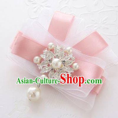 Top Grade Classical Wedding Pink Silk Flowers, Bride Emulational Corsage Bridesmaid Bowknot Brooch Flowers for Women