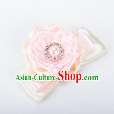 Top Grade Classical Wedding Champagne Ribbon Silk Bangle Flowers, Bride Emulational Wrist Flowers Bridesmaid Bracelet Pearl Flowers for Women