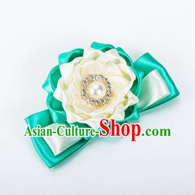 Top Grade Classical Wedding White Green Ribbon Silk Bangle Flowers, Bride Emulational Wrist Flowers Bridesmaid Bracelet Pearl Flowers for Women