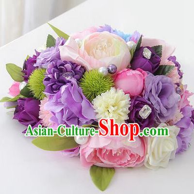 Top Grade Classical Wedding Purple Flowers, Bride Holding Emulational Flowers, Hand Tied Bouquet Flowers for Women